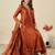 Graceful rust embroidered flared vichitra silk kurta pant set with dupatta for women