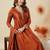 Graceful rust embroidered flared vichitra silk kurta pant set with dupatta for women