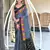 Dark grey printed mulmul cotton saree with blouse.