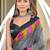 Grey printed mulmul cotton saree with blouse.