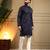 Men's navy blue royal silk sequins embroidered kurta with pajama set