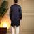 Men's navy blue royal silk sequins embroidered kurta with pajama set