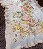 White Color Meenakari Big Butterfly Figure Flower Work Viscos Khaddi Sarere