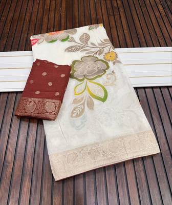 White Color Meenakari Big Butterfly Figure Flower Work Viscos Khaddi Sarere 4