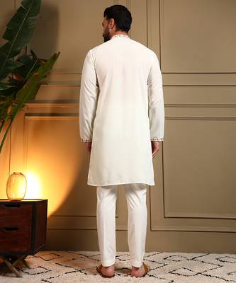 Men's white armani lachka sequins embroidered kurta with pajama set 5