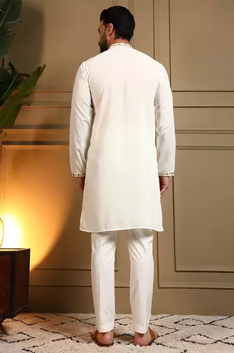 Men's white armani lachka sequins embroidered kurta with pajama set