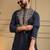 Men's navy blue armani lachka sequins embroidered kurta with pajama set