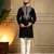 Men's black armani lachka sequins embroidered kurta with pajama set