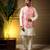 Men's pink slub silk jacquard 3d weaving kurta set with nehru jacket