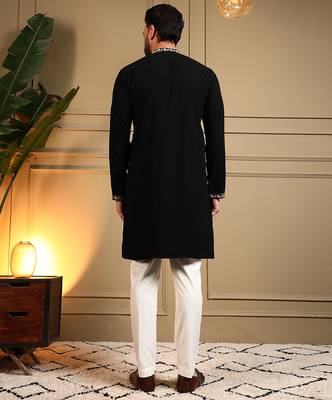 Men's black armani lachka sequins embroidered kurta with pajama set 5