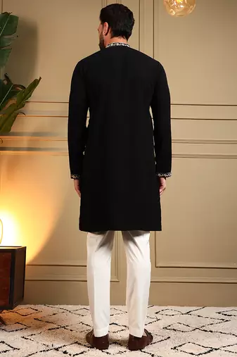 Men's black armani lachka sequins embroidered kurta with pajama set