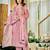Dusty pink floral printed chanderi kurta pant set with matching dupatta