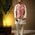 Men's peach slub silk jacquard 3d weaving kurta set with nehru jacket