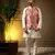Men's peach slub silk jacquard 3d weaving kurta set with nehru jacket