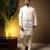 Men's purple slub silk sequins embroidered kurta set with nehru jacket