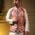 Men's peach slub silk jacquard 3d weaving kurta set with nehru jacket