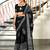 Black batik print mulmul cotton saree with blouse.