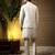 Men's peach slub silk sequins embroidered kurta set with nehru jacket