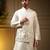 Men's yellow slub silk sequins embroidered kurta set with nehru jacket