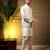 Men's grey slub silk sequins embroidered kurta set with nehru jacket