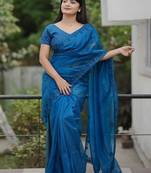 Blue Color Malti Thread & Sequence Embroidery work Net Saree