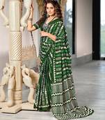 Green zigzag, striped print mulmul cotton saree with blouse.