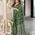 Green zigzag, striped print mulmul cotton saree with blouse.