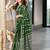 Green zigzag, striped print mulmul cotton saree with blouse.
