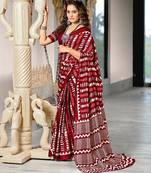 Maroon zigzag, striped print mulmul cotton saree with blouse.
