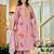 Dusty pink floral printed chanderi kurta pant set with matching dupatta