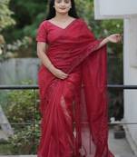 Maroon Color Malti Thread & Sequence Embroidery work Net Saree