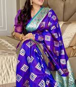 Violet silk blend banarasi woven saree with unstitched blouse piece