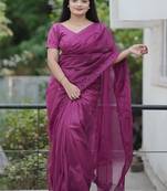 Meganta Color Malti Thread & Sequence Embroidery work Net Saree