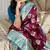 Wine silk blend banarasi woven saree with unstitched blouse piece