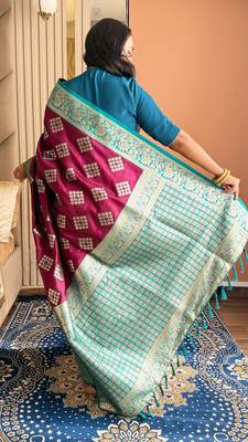 Wine silk blend banarasi woven saree with unstitched blouse piece 5