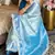 Blue silk blend banarasi saree with unstitched blouse piece