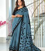 Grey floral print mulmul cotton saree with blouse.