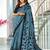 Grey floral print mulmul cotton saree with blouse.