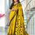 Yellow floral print mulmul cotton saree with blouse.
