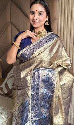 Violet silk blend banarasi saree with unstitched blouse piece 3
