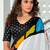 Black abstract print mulmul cotton saree with blouse.