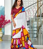 Maroon abstract print mulmul cotton saree with blouse.