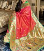 Gajari silk blend paithani saree with unstitched blouse piece