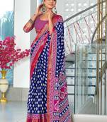 Blue floral print pure cotton mulmul saree with blouse.