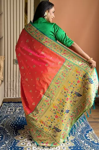 Gajari silk blend paithani saree with unstitched blouse piece