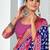 Blue floral print pure cotton mulmul saree with blouse.