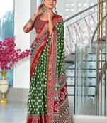 Green floral print pure cotton mulmul saree with blouse.