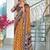 Orange floral print pure cotton mulmul saree with blouse.