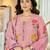 Dusty pink floral printed chanderi kurta pant set with matching dupatta