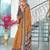 Orange floral print pure cotton mulmul saree with blouse.
